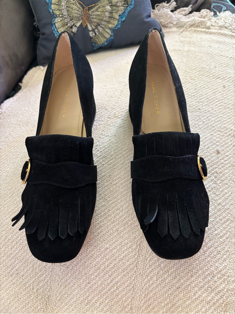 Mark Fisher Black Suede Block
Heel & Fringe Loafer Size 8.5 M - Picture 3 of 13